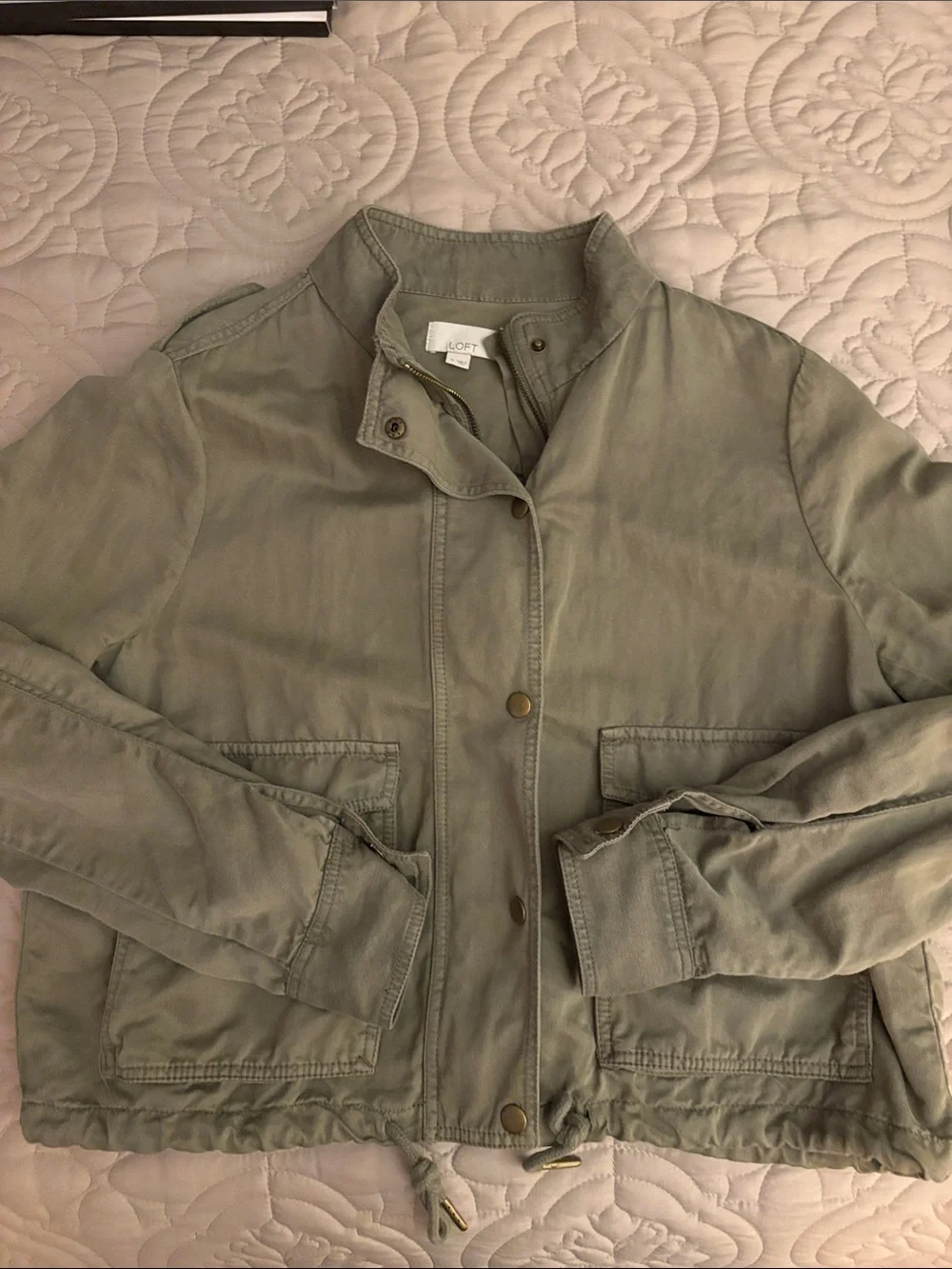 LOFT Sage Green Utility Jacket with Drawstring Hem - Picture 1 of 7